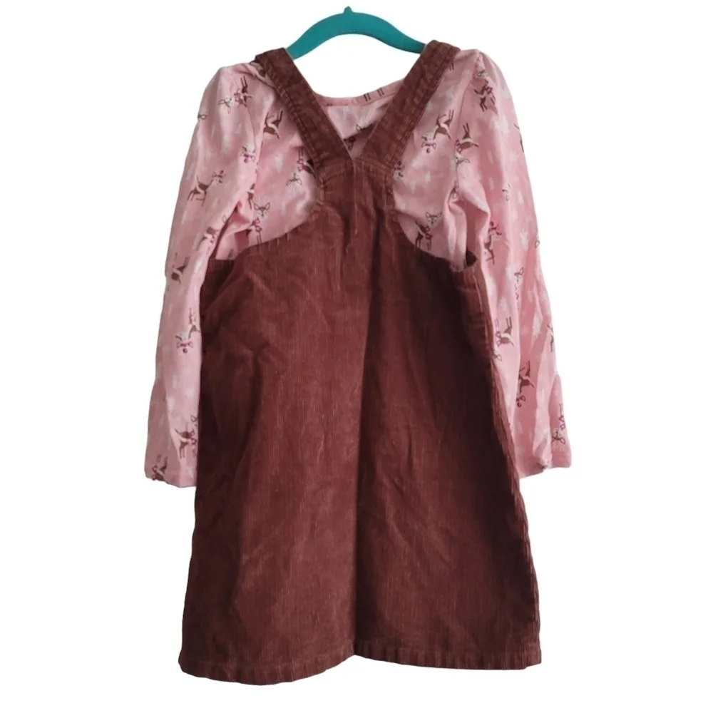 The Children's Place 5T Deer Pinafore Dress‎ & Matching Long Sleeve Shirt